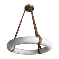 Vente flash - Lustre rond en marbre et albâtre certifié RoHS - Salon - Salle à manger - Chambre à coucher - Bureau - Luminaire suspendu LED