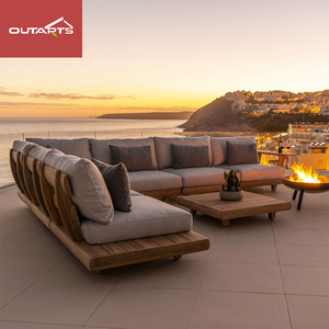 Hiện Đại Không Thấm Nước Gỗ Tếch Đồ Nội Thất Với Đệm Phòng Khách Ban Công Sân Vườn Khách Sạn Cắt L Hình Dạng Ngoài Trời Sofa Set - Product Image 2