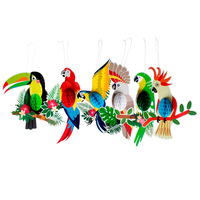 6 pièces oiseaux tropicaux nid d'abeille papier découpe perroquet hawaïen été plage fête décoration suspendue pour Bar salle de classe fournitures