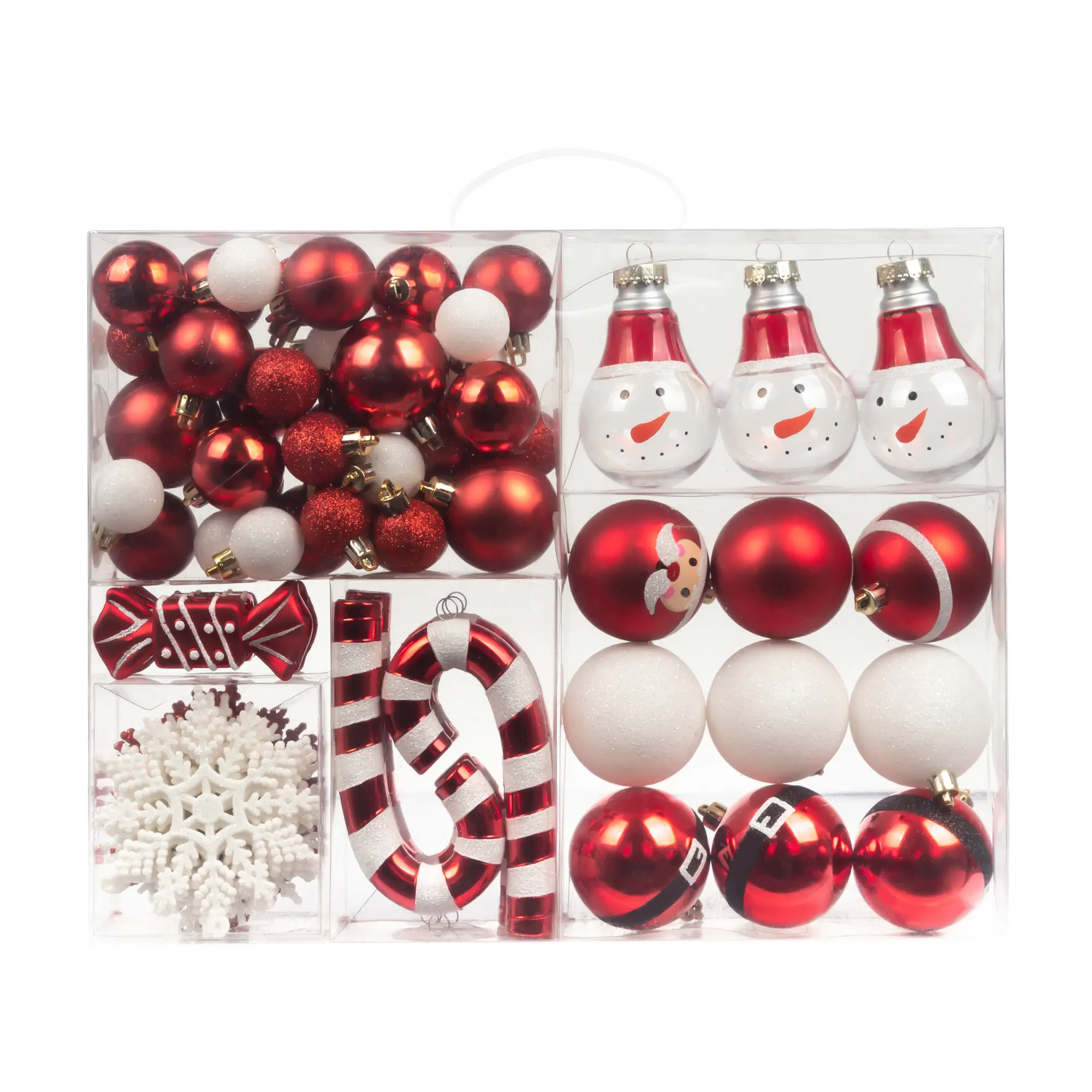 Atacado Enfeites de Natal Pendurado Decoração Da Árvore de Plástico Sortidas Conjunto Bola De Natal Ornamentos Shatterproof red branco