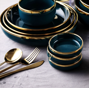 Vaisselle <span class=keywords><strong>de</strong></span> <span class=keywords><strong>table</strong></span> ronde verte brillante en céramique, ensembles <span class=keywords><strong>de</strong></span> vaisselle <span class=keywords><strong>de</strong></span> luxe <span class=keywords><strong>de</strong></span> noël royal avec bordure dorée, vente en gros - Product Image 6