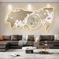 Mapa del Mundo Art Deco Moderno con Luces LED y Reloj, Decoración Personalizable para el Hogar