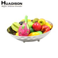 Huadison Restaurant Hôtel Fournitures Guangdong Martelé Salade De Fruits Inclinée Bols En Acier Inoxydable Avec Support