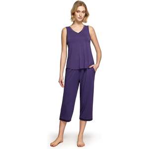 Ensemble de pyjama pour femmes en viscose de bambou, débardeur sans manches à col en V, pantalon capri, 2 pièces, vêtements de détente pour dormir - Product Image 1