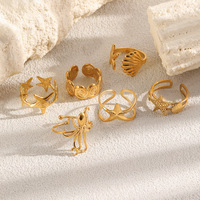 Bague Vague Inspirée de l'Océan en Acier Inoxydable 316L Plaqué Or 18K, Étanche, Anti-ternissement, Hypoallergénique, Bijoux pour Femmes