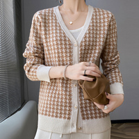 Damen Winter Stilvoller Vintage Lässiger Bequemer Warmer Weicher Knitterfreier Einfarbiger Gestrickter 100% Wolle V-Ausschnitt Vollständiger Cardigan