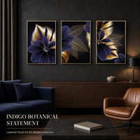 Seni Dinding Kanvas Triptych Bunga Hitam dan Emas Modern 3 Panel Cetakan Dekoratif untuk Dekorasi Ruang Tamu