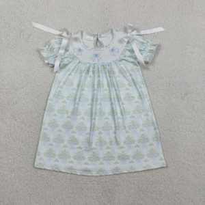 Robe longue smockée à volants floraux pour filles, motif floral estival, respirante, décontractée, en coton, vente en gros, prête à expédier (RTS), ODM - Product Image 1