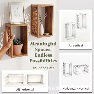 Wooden <b>Wall</b> <b>Mounted</b> Storage Rack 2 Piece Set Minimalist Hollow <b>Shelf</b> For Living Room Bedroom Display And Organization - Product Image 1