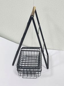 Multi-Tier Iron Fruit <b>Basket</b> Stand with Wooden Handle Wire Snacks Countertop <b>Storage</b> Holder - Product Image 5