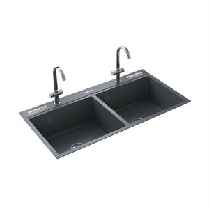 Évier de cuisine double en acier inoxydable noir, à encastrer, finition mate, design moderne - Product Image 1