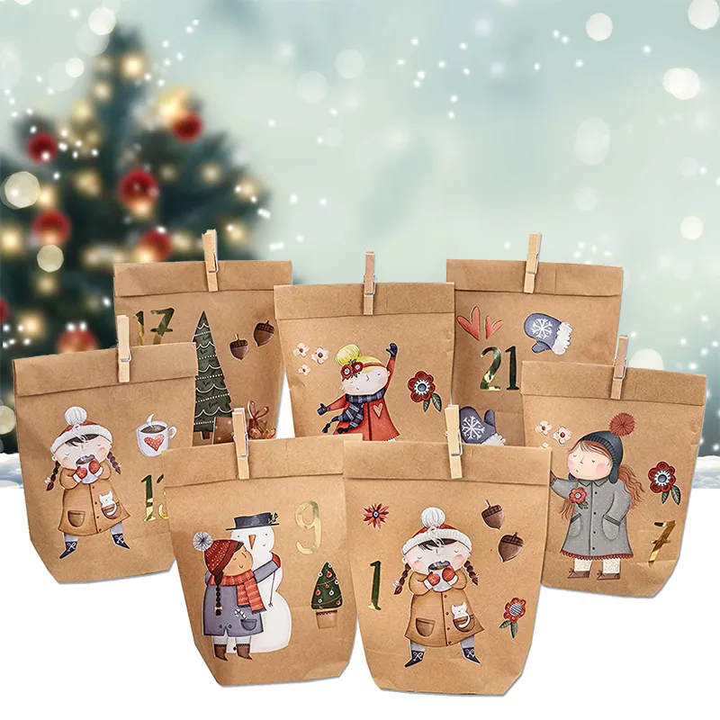 DIY Christmas Gift Kraft Paper Bag Advent Calendar Bag Set 24 Days Advent Calendar Treat Bag Kit To Fill Yourself With Stickers