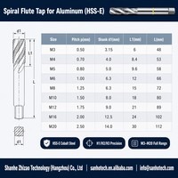 DIN371 DIN376 M2 HSS-E M35 Kobalt Polesan Mengkilap 45 Derajat Helix Tinggi 3 Flute Aluminium 6061 7075 Tap Spiral Flute untuk Lubang Buta