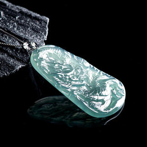 Colgante de Dragón del Zodiaco de Jadeíta Natural Azul Agua con Incrustaciones de Oro de 18K, Estilo Chino, UNISEX, Certificado de Tasación D875 - Product Image 3