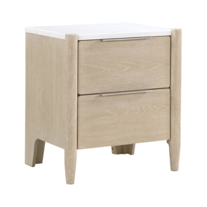 Modern Two <b>Drawer</b> Nightstand Marble Top Light Oak Finish Bedroom Furniture Bedside Table - Product Image 2