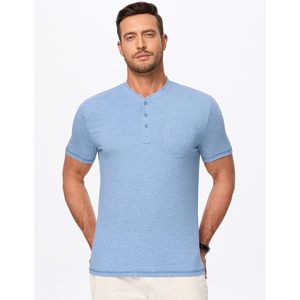 เสื้อเชิ้ตแขนสั้นผู้ชาย FOXA รุ่น Henley แบบลำลอง มีกระดุมและกระเป๋าเสื้อ ผลิตจากผ้าฝ้าย 100% ระบายอากาศได้ดี ผ้าป๊อปลิน - Product Image 5