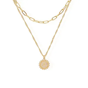 18K Gold Plated Layered Necklace Dainty Minimalist Design Pendant Necklace Letter,Heart, Lock Key, Eye, Cross Pendants for Women