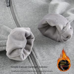 Autumn Winter Large Size Men's/Women's Casual <b>Cardigan</b> Sweater 100% Cotton Fleece-Lined <b>Hooded</b> Jacket with Front Zipper - Product Image 2