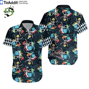 Camicia da Spiaggia con Design Personalizzato Hawaiano Motivo Happy Halloween Taglia Oversize 4XL Camicie Casual da Uomo con Bottoni - Product Image 1