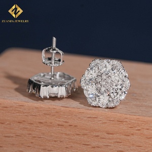 Luxury Iced Out Honey Comb Setting Round Cluster <b>Stud</b> <b>Earrings</b> 925 <b>Silver</b> Screw Back Heavy Handmade Bling <b>Earrings</b> for Men Women - Product Image 1