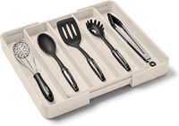 Organisateur en bambou blanc pour tiroir, organisateur extensible d'ustensiles de cuisine pour tiroirs de cuisine