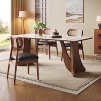 Table à manger moderne en bois massif et en pierre, extensible, rectangulaire, ensemble de salle à manger 6 places pour appartement et usage domestique