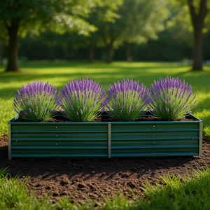 Bac à légumes surélevé en acier galvanisé 94,5x31,5x17,7 cm, vert, style moderne, pour cultiver des légumes - Product Image 2