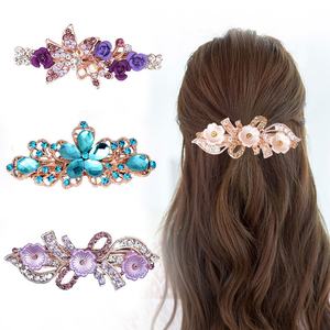 Style coréen femmes épingle à cheveux strass arc perle fleur cristal pince à ressort petit alliage cheveux accessoires pour les fêtes - Product Image 1