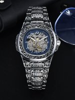 Montre automatique mécanique LONGLUX en acier allié, vintage, rétro, luxe, étanche, squelette, pliable, 40 mm, vente en gros, pour homme