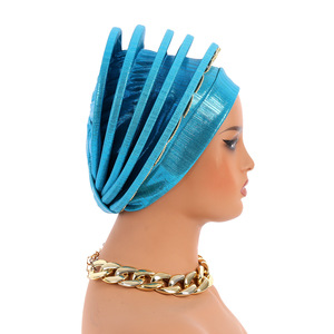 Elegante Turbante Africano Rosso Vino, Auto Gele con Decorazione a Foglia in Strass Dorati per Feste e Matrimoni - Product Image 3
