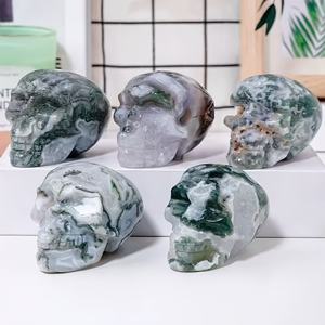 Venta al por Mayor de Calaveras de Ágata Musgosa de Estilo Bohemio, Talladas en Piedra de Cristal para Decoración del Hogar y Regalos Navideños Únicos - Product Image 5