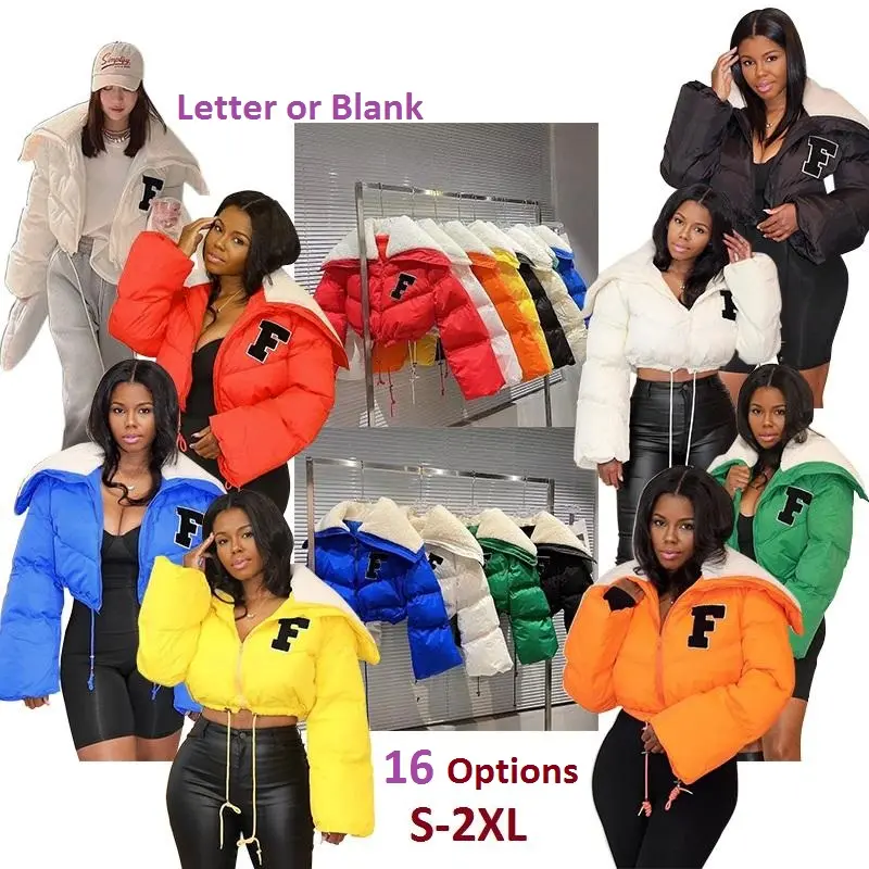 2022 Winter Woman Lambswool Bubble Coats F Embroidery Brand Coat Varsity Jacket F Designer Womens Puffer Furry Puffer Coat