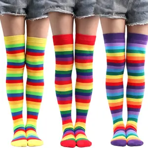 HY-3050 meias arco-íris europeias e americanas meias longas de algodão acima do joelho meias femininas meias para festas internacionais