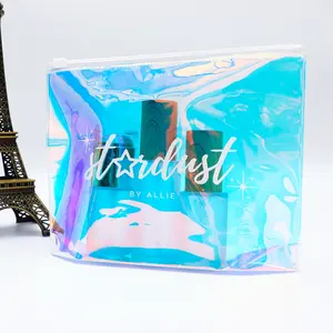 Bolsa de plástico de PVC com zíper holográfico para embalagens de cosméticos com design de impressão personalizado