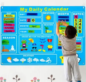 Mein erster Tages kalender Filz brett für Kinder 3.5Ft 70Pcs Alles über heute Funky Frog Wetters aison Chart Tage des Wochen kreises