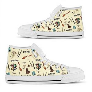 נעלי קנבס אופנתיות לחורף, גבוהות, לגברים ונשים, נגד החלקה, שרוכים קדמיים, בטנת רשת, הדפס תמונה על גוף הנעל, סוליה מגומי - Product Image 1