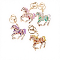 Porte-clés en cuivre émaillé couleur vent chinois avec diamant, pendentif de sac exquis, accessoires zodiaque Cheval, vente en gros CHY-6823