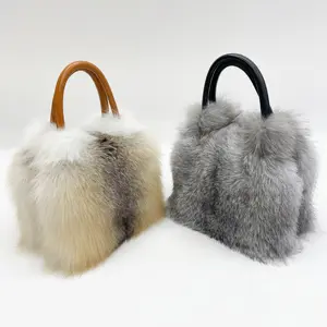 女性ファッションデザイナー冬ふわふわぬいぐるみクロスボディショルダーファーリーハンドバッグリアルフォックスファートートバッグ
