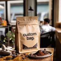 Sac plat en papier kraft imprimé personnalisé avec fermeture éclair refermable et valve, pour l'emballage de grains de café et de thé, avec fenêtre transparente