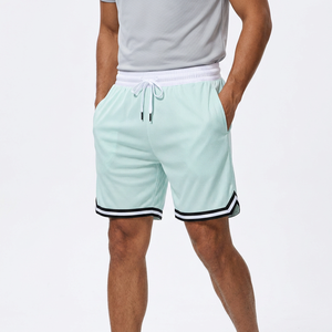 Men's <b>Mint</b> Green Mesh Basketball Shorts With Drawstring Waist And Side Pockets Regular Fit Summer Breathable Sportwear - Product Image 1