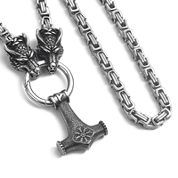 Design nordique en acier inoxydable roi chaîne Odin loup dieu nordique Thor Mjolnir marteau collier Viking bijoux