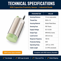 Sensor Kapasitif CR30 15mm PNP NPN NO NC Saklar Deteksi Level Cairan Non Logam IP66 10-30VDC 220VAC