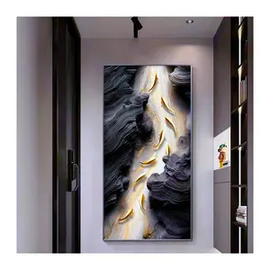 2023 New Trend Luxury Modern Abstract Fish with stone crystal porcelain painting wall art for living room dining home decoration