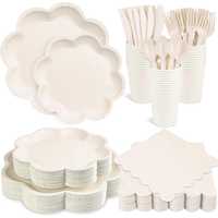 Assiettes en papier festonnées jetables personnalisables avec logo, vaisselle compostable couleur ivoire pour mariage, douche nuptiale, anniversaire