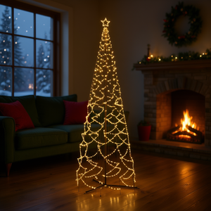 Sapin de Noël en forme de cône avec 1400 LED blancs chauds, 5x16 pieds, décoration intérieure, cadre métallique personnalisable, base autoportante - Product Image 2