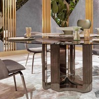 Italienischer leichter Luxus-Esstisch aus Marmor, Luxusstein und Massivholz, moderner, schlichter, hochwertiger runder Esstisch für den Haushalt