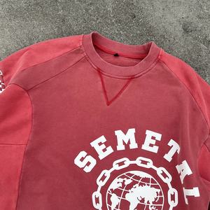 Sweat-shirt à capuche en molleton français streetwear, logo imprimé personnalisé, coton lourd, sweat-shirt à col rond délavé à l'acide, sweat-shirts surdimensionnés pour hommes - Product Image 3