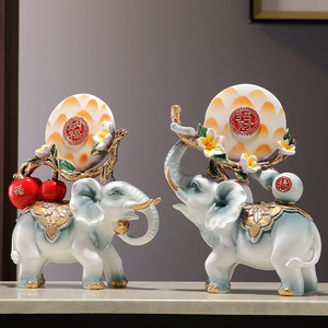 Figurines d'éléphants en résine époxy Lucky Nafu, art populaire, sculpture artistique, paire, décorations pour salon, véranda, cadeau de pendaison de crémaillère, nouvelle maison - Product Image 2