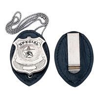 Écusson de Sécurité Personnalisé Professionnel en Alliage de Zinc Argenté, Vierge, avec Porte-Badge en Cuir