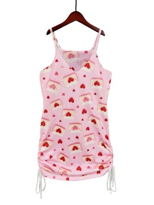 Robe d'été 2026 sexy pour femme, col en V, longueur genou, froncée sur les côtés, avec cordon de serrage, rose-rouge, jacquard, à lacets, 100 % polyester - Product Image 5